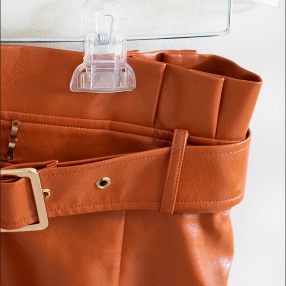 J.ING Vegan Leather Orange Midi Skirt - Picture 6 of 10